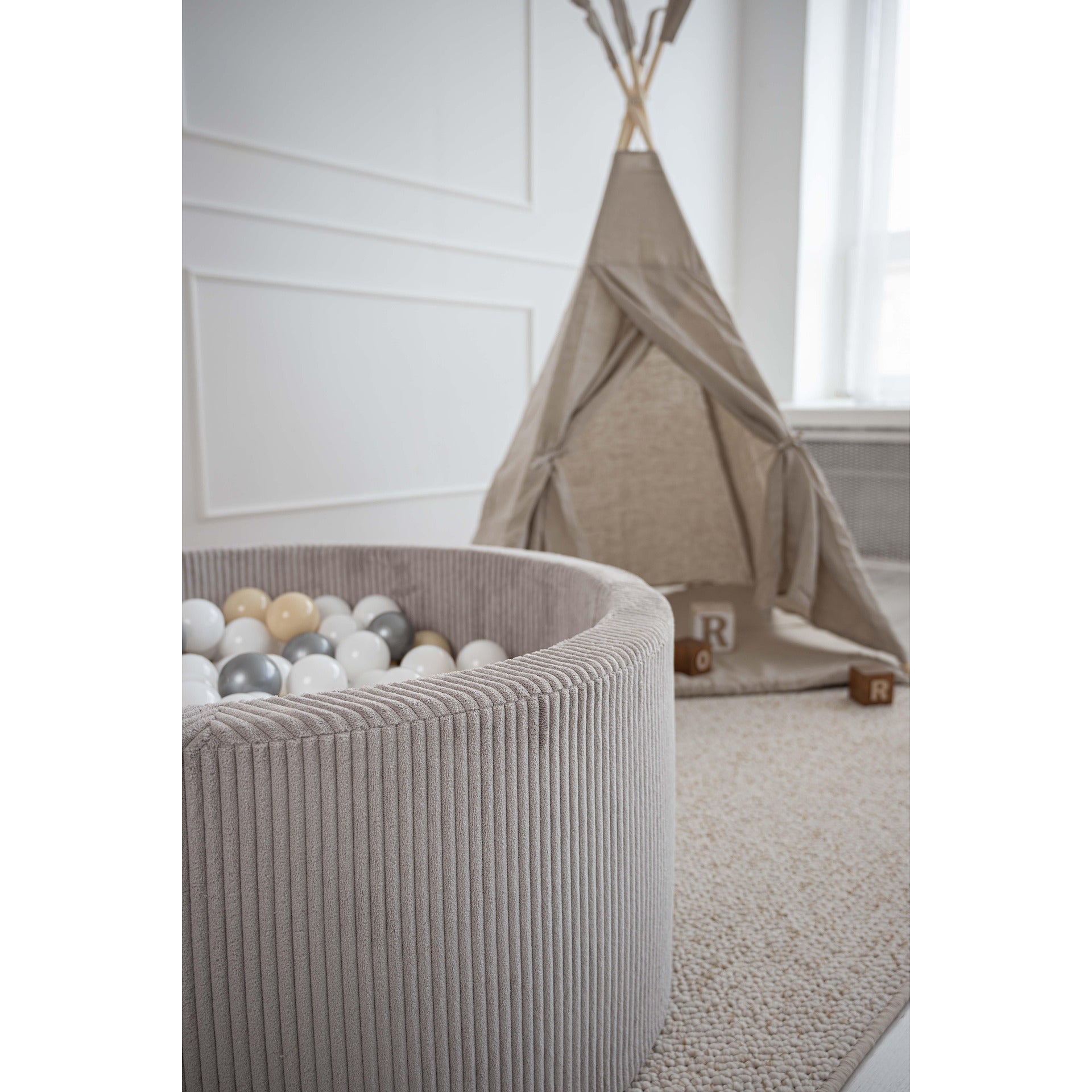 Басейн с топки Rib Velvet, бежов - 90x40 см