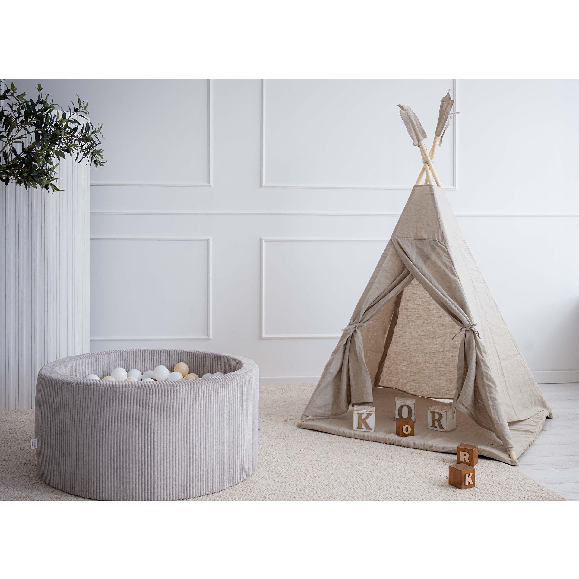 Басейн с топки Rib Velvet, бежов - 90x40 см