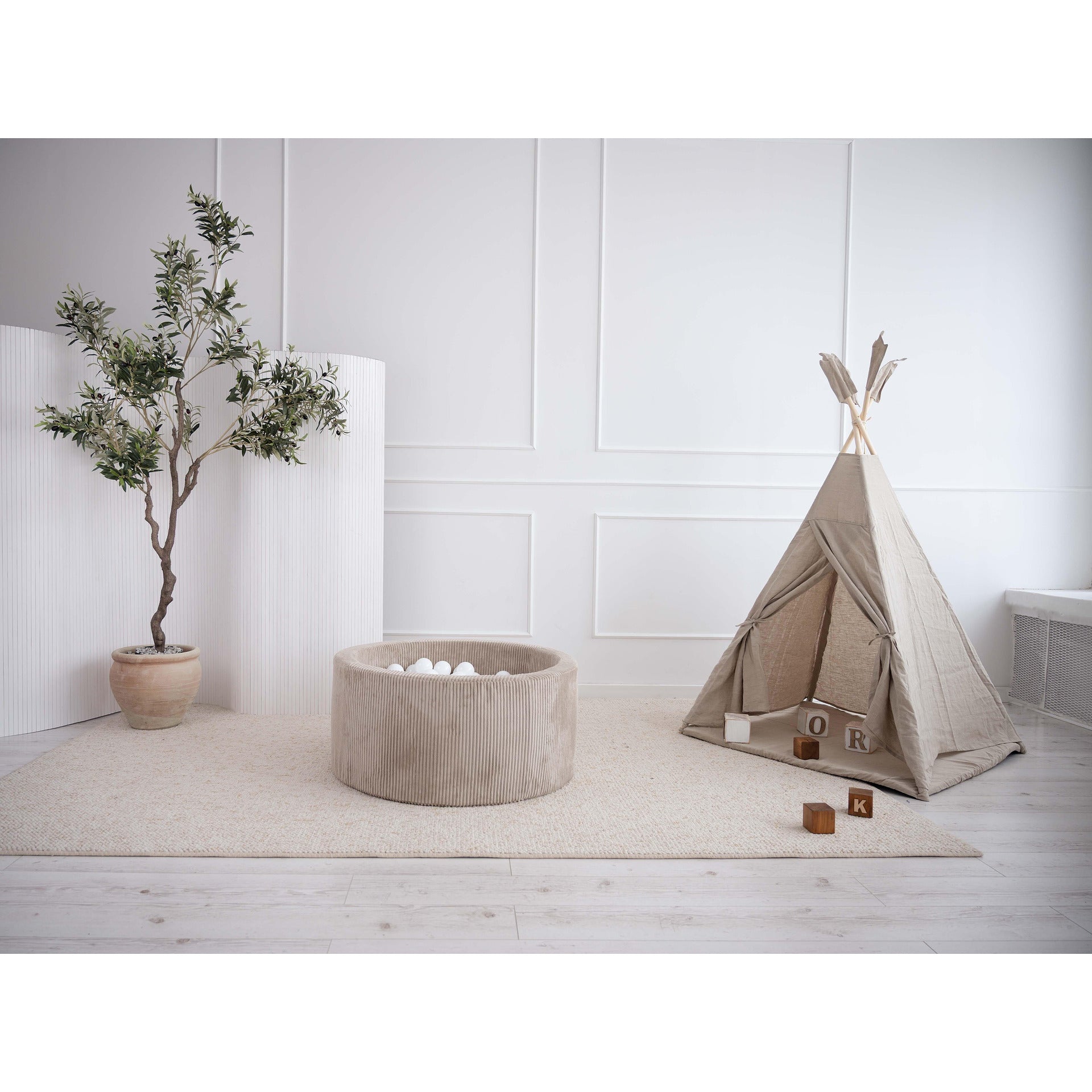 Басейн с топки Rib Velvet, бежов - 90x40 см