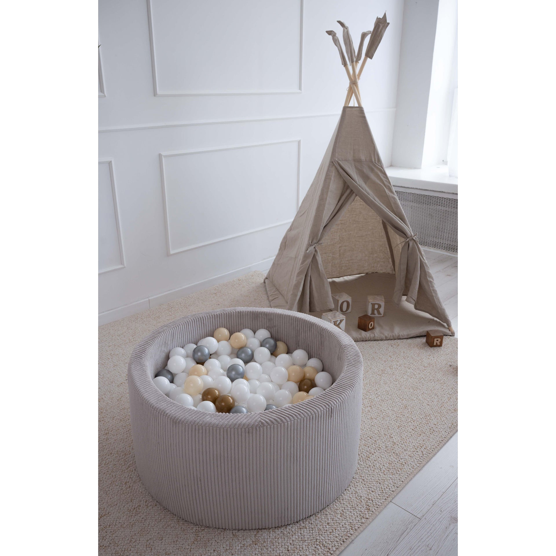 Басейн с топки Rib Velvet, бежов - 90x40 см