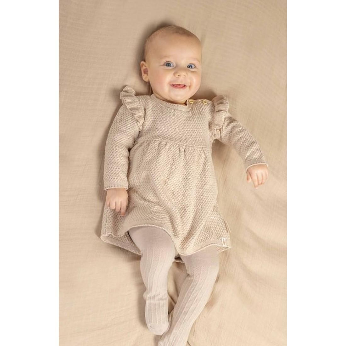 Бебешка Плетена Рокля с Дълъг Ръкав и Къдрички